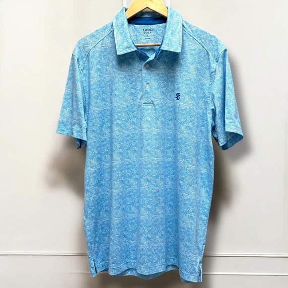 Men's Izod Light Blue Wave Pattern Short Sleeve Golf Polo Large - Picture 2 of 5
